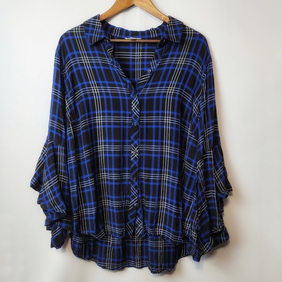 est. 1948 Tops - Est. 1948 plaid high- low butterfly sleeve top